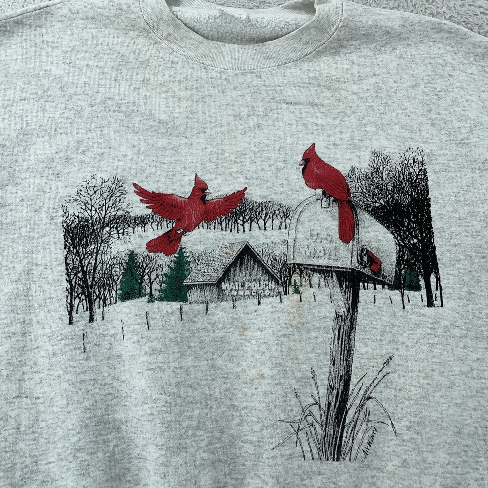 Vintage Cardinals Winter Mailbox Sweatshirt Mens S/M Snow Bird Crewneck USA‎ 90s